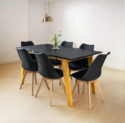 MESA 1.40 CON 6 SILLAS TULIP NEGRAS