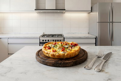 Tartita de jamon, queso, tomate y roquefort