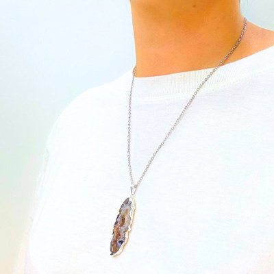Collar geoda de ágata natural