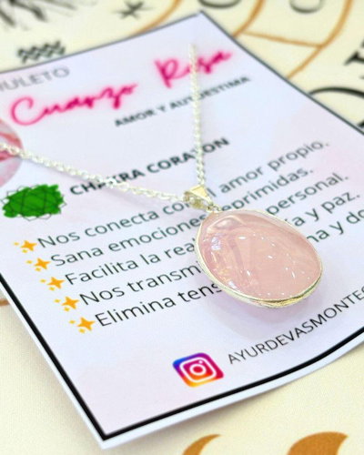 Amuleto collar cuarzo rosa oval