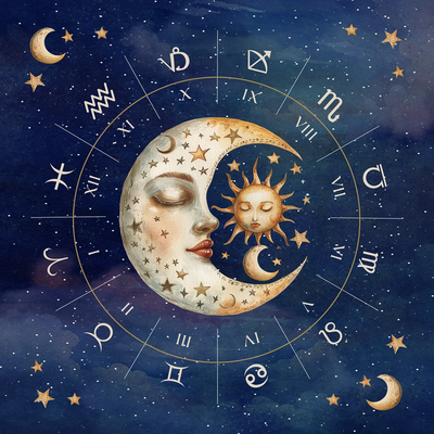 Paño para tarot Luna y Sol Zodiacal. Celestial