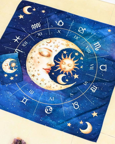 Paño para tarot Luna y Sol Zodiacal. Celestial