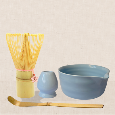 Set Ritual Edición Flor: Batidor Flor + Chashaku + Naoshi + Tamizador: Celeste
