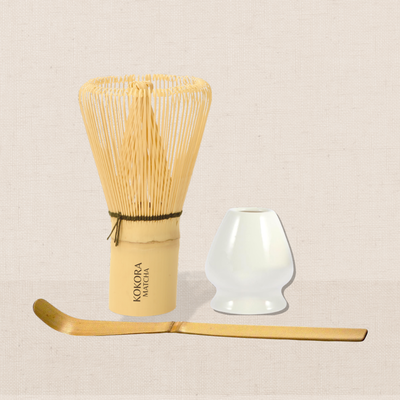 Batidor De Bambu Chasen Para Te Matcha Con Base Soporte Naoshi y Cuchara Chashaku