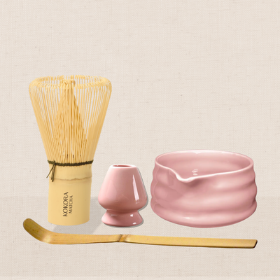 Set de Ceremonia Completo: Chawan + Chasen + Chashaku + Naoshi: Rosa