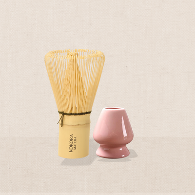 Set Batidor de Bambú Chasen + Soporte Naoshi de Cerámica: Rosa