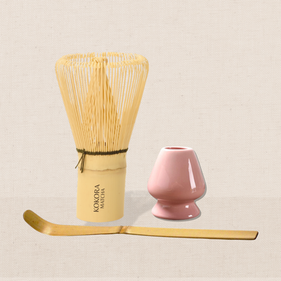 Set Ritual Edición Flor: Batidor Flor + Chashaku + Naoshi + Tamizador: Rosa