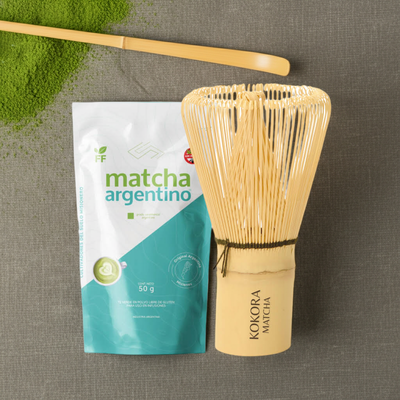 Set de Ceremonia Premium: Matcha 50g + Chawan + Chasen + Chashaku + Naoshi: Celeste