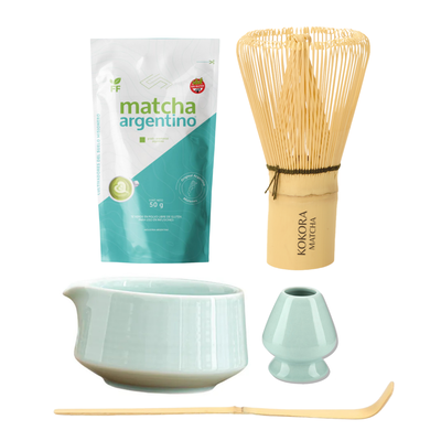 Set de Ceremonia Premium: Matcha 50g + Chawan + Chasen + Chashaku + Naoshi: Verde