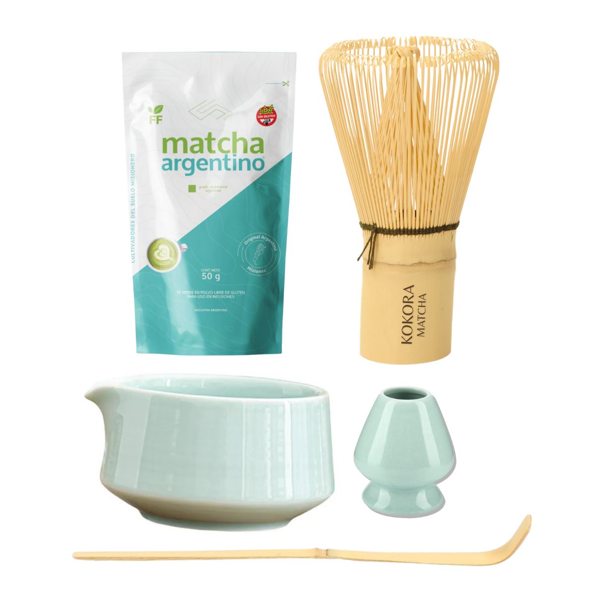 Set Ceremonia Premium: Matcha 50g + Chawan + Chasen + Naoshi — Verde