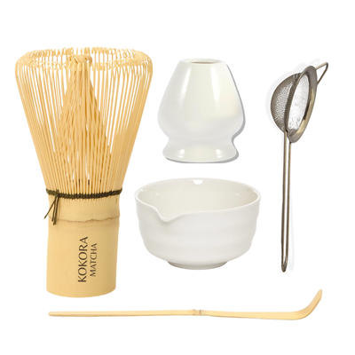 Set de Ceremonia Master: Chawan + Chasen + Naoshi + Chashaku + Tamizador: Blanco