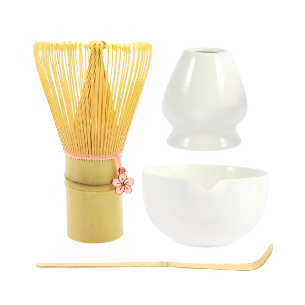 Set Ritual Edición Flor: Chasen Flor + Chashaku + Naoshi + Tamizador — Blanco