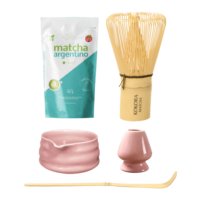 Set de Ceremonia Premium: Matcha 50g + Chawan + Chasen + Chashaku + Naoshi: Rosa