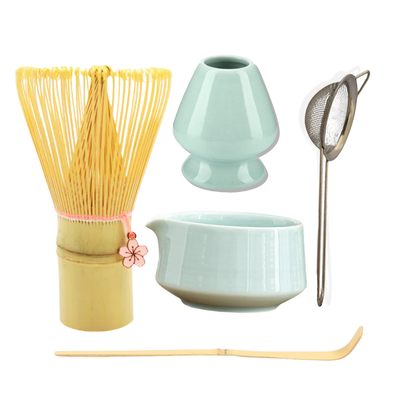 Set de Ceremonia Master "Edición Flor": Chawan + Chasen Flor + Accesorios: Verde