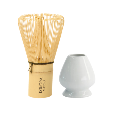 Set Batidor de Bambú Chasen + Soporte Naoshi de Cerámica: Blanco