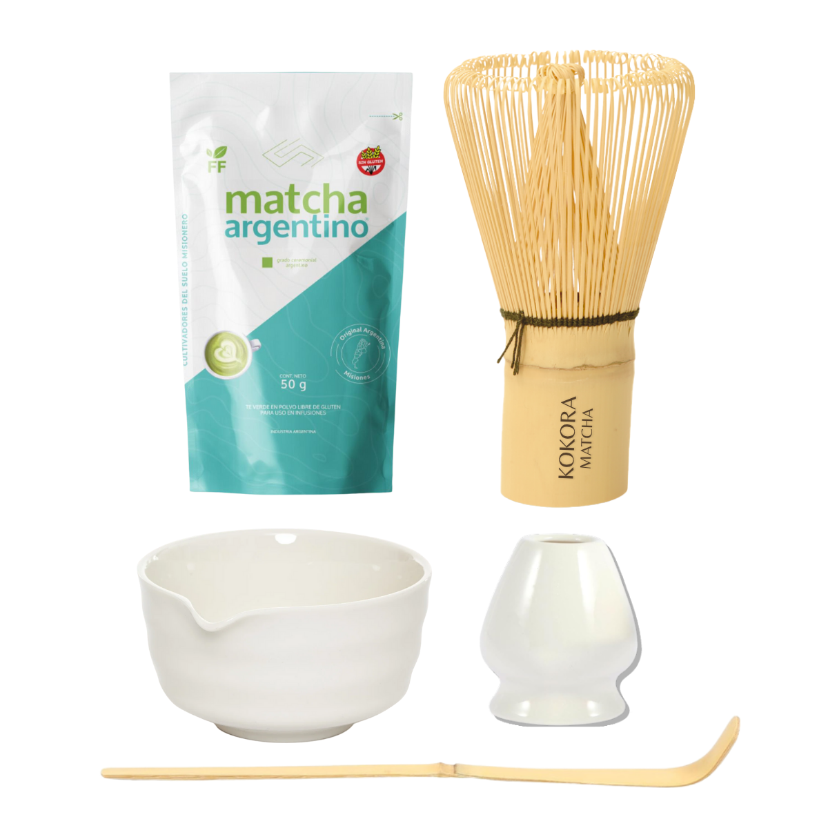 Set Ceremonia Premium: Matcha 50g + Chawan + Chasen + Naoshi — Blanco