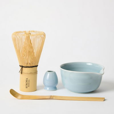 Set de Ceremonia Completo: Chawan + Chasen + Chashaku + Naoshi: Celeste