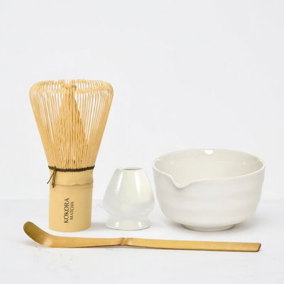 Set de Ceremonia Completo: Chawan + Chasen + Chashaku + Naoshi: BLANCO