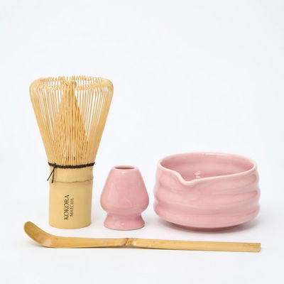 Set de Ceremonia Completo: Chawan + Chasen + Chashaku + Naoshi: Rosa