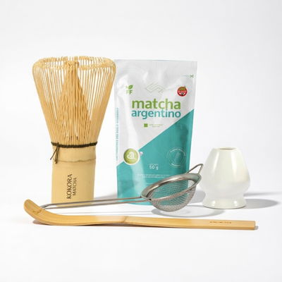 Set Pro Ritual: Matcha 50g + Chasen + Chashaku + Naoshi + Tamizador: Blanco