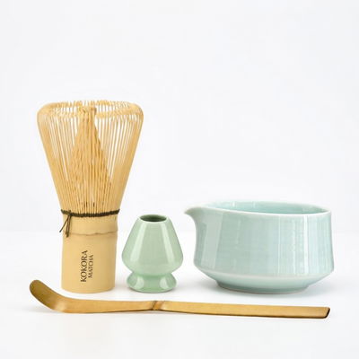 Set de Ceremonia Completo: Chawan + Chasen + Chashaku + Naoshi: Verde