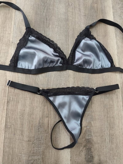 Conjunto atenea saten GRIS TOPO 