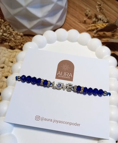 Pulsera LOVE azul con cristales y strass