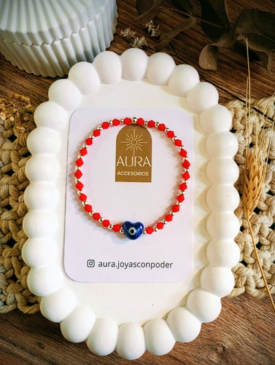 Pulsera Love | Cristal Rojo Dije Azul 