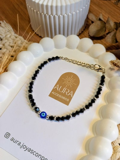 Pulsera Cristal Negra | Ojo Turco 