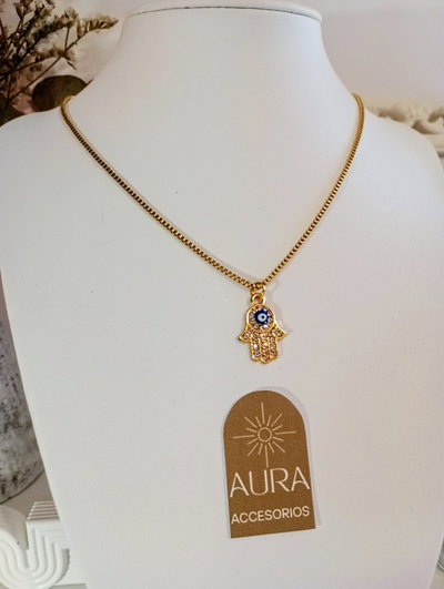 Collar Acero Dorado | Mano Hamsa 