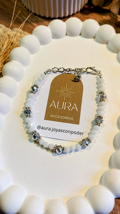 Pulsera Cristal | Blanca & Plateada 