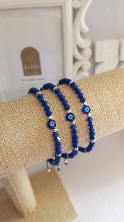 Pulsera de hilo • Cristal Azul + Ojito 