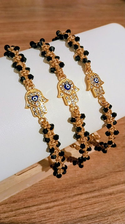 Pulsera Tejida • Cristal Negro 