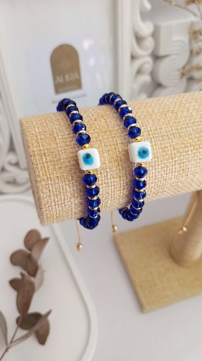 Pulsera Cristal & cubo de cerámica 