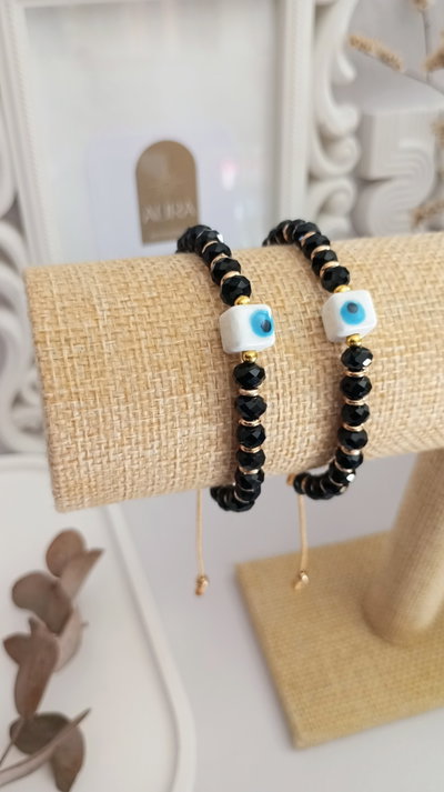 Pulsera cristal & cubo de cerámica 