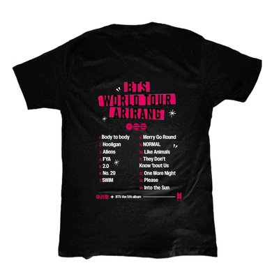Remera BTS Arirang Tracklist (frente y dorso)