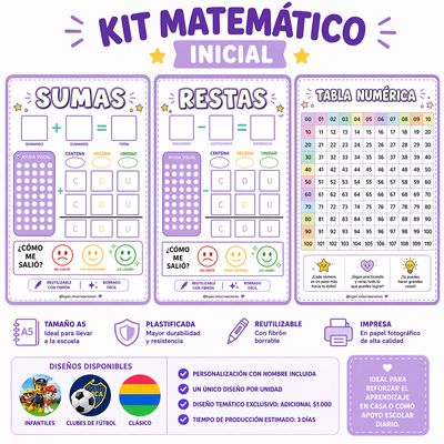 Kit Sumas y Restas – Plastificadas Reutilizables
