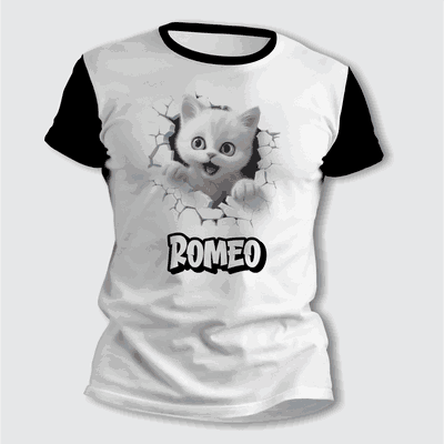 Remeras del Gatito con su Nombre Personalizado 3D - 6309