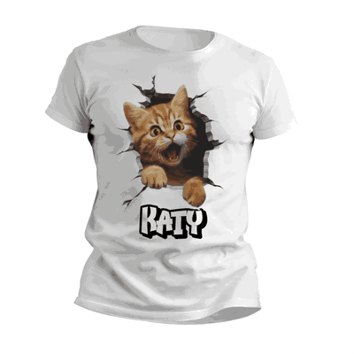 Remeras con Minino Personalizando su Nombre 3D - 6305