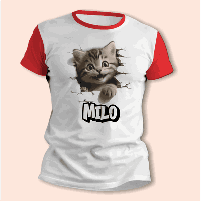 Remeras del Gato con su Nombre Personalizado 3D - 6301