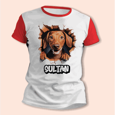 Remeras de Cachorro Salchicha Personalizando su Nombre - 6408