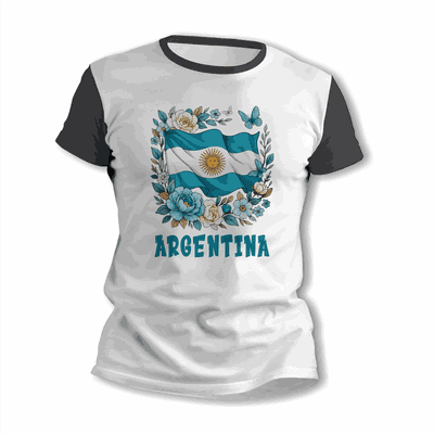 Remera con la Bandera Argentina y Flores - 6878
