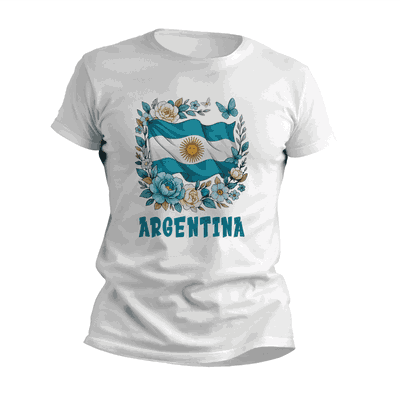 Remera con Bandera y Flores Argentina - 6878