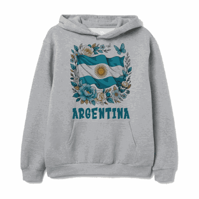 Buzos Canguro Bandera Argentina con Flores - 6878
