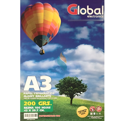 PAPEL FOTO GLOBAL GLOSSY 200 GRS A3 PACK X 20