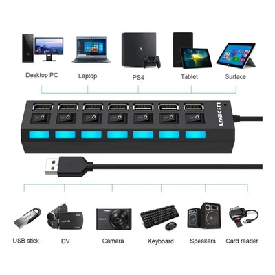 HUB USB ONLY 7 PUERTOS C/INTERRUPTOR 2.0 HI-SPEED