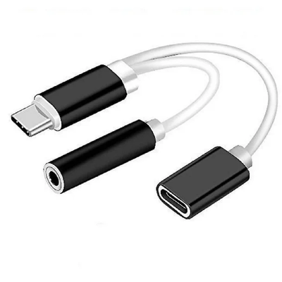 ADAPTADOR TIPO C MACHO A JACK 3,5 HEMBRA + USB C HEMBRA