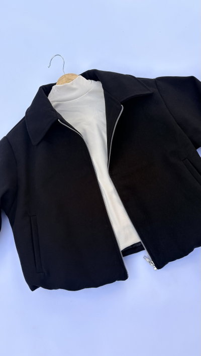 Campera bomber paño negra 