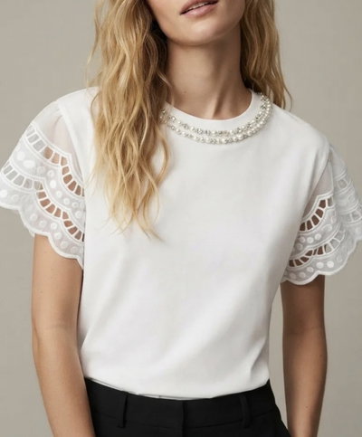 Remera manga volados broderie