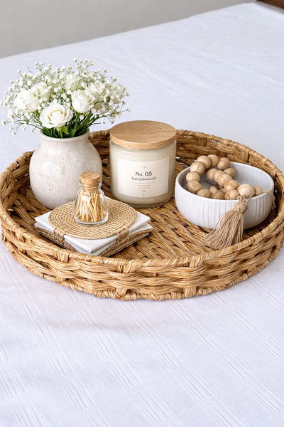 Bandeja/centro de mesa mimbre sintetico